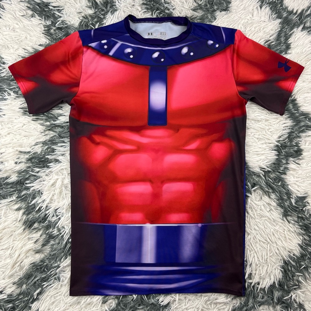 Under Armour Men’s Red Purple Marvel Magneto Alter Ego Compression Shirt Size L